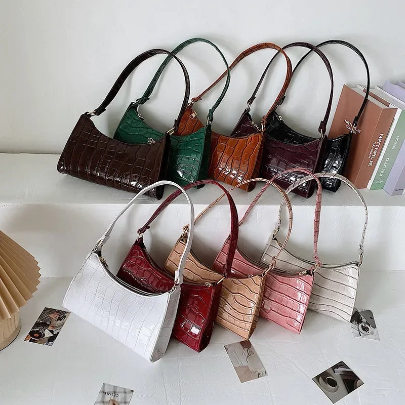 Croco Glam- Bolso pequeño de mujer con estampado retro de cocodrilo – Bolso de hombro y de axila