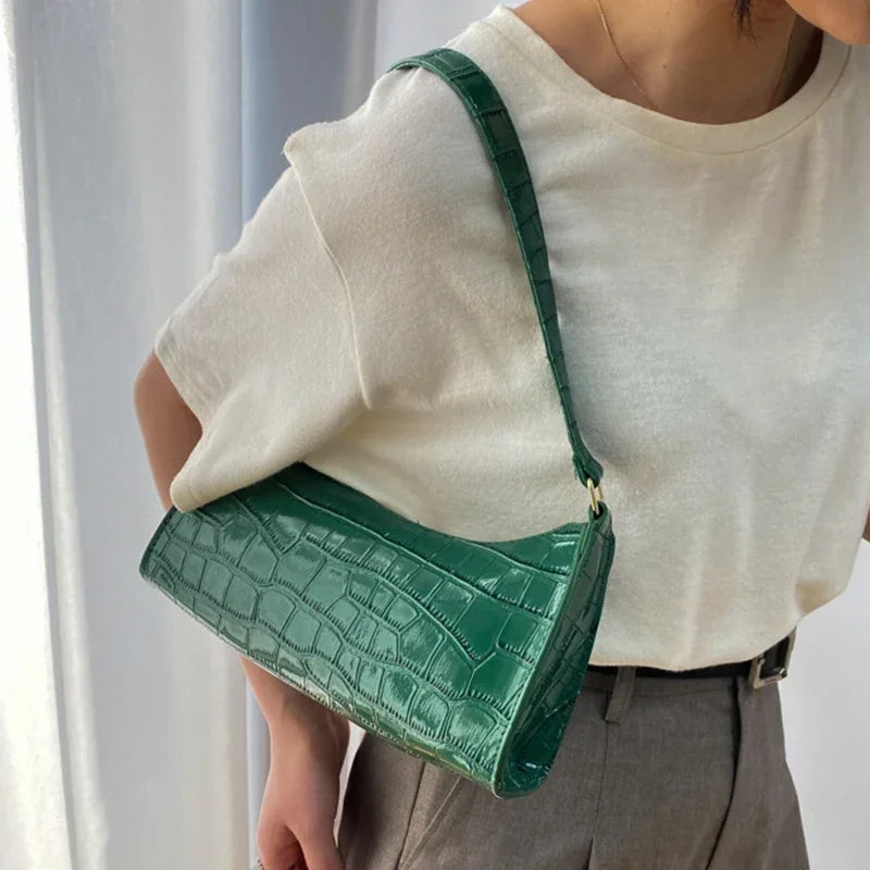 Croco Glam- Bolso pequeño de mujer con estampado retro de cocodrilo – Bolso de hombro y de axila