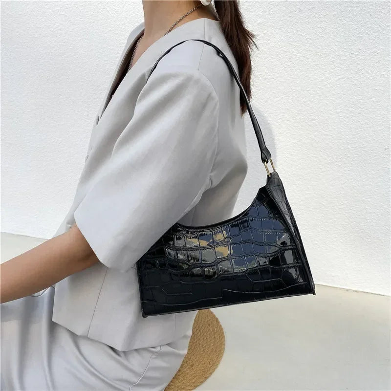 Croco Glam- Bolso pequeño de mujer con estampado retro de cocodrilo – Bolso de hombro y de axila