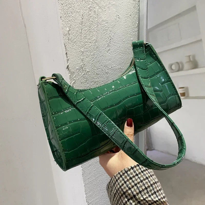 Croco Glam- Bolso pequeño de mujer con estampado retro de cocodrilo – Bolso de hombro y de axila